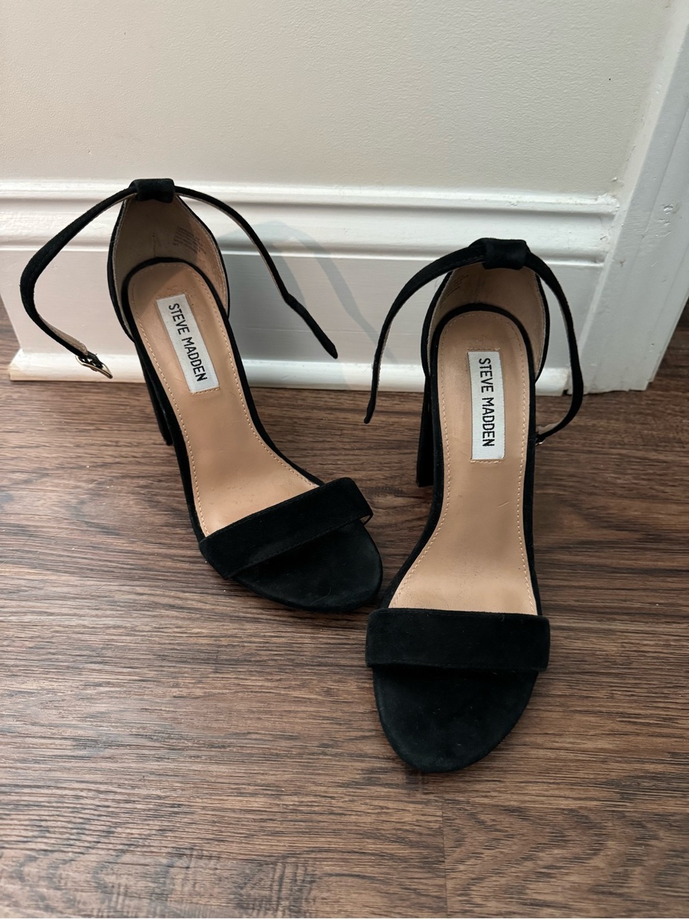 Steve Madden Black Suede Ankle-Tie Block Heels
